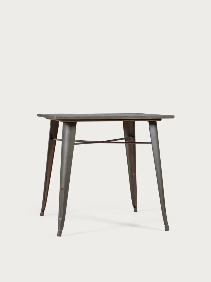Aged steel and dark wood industrial table - Bistro FurnMod - 1