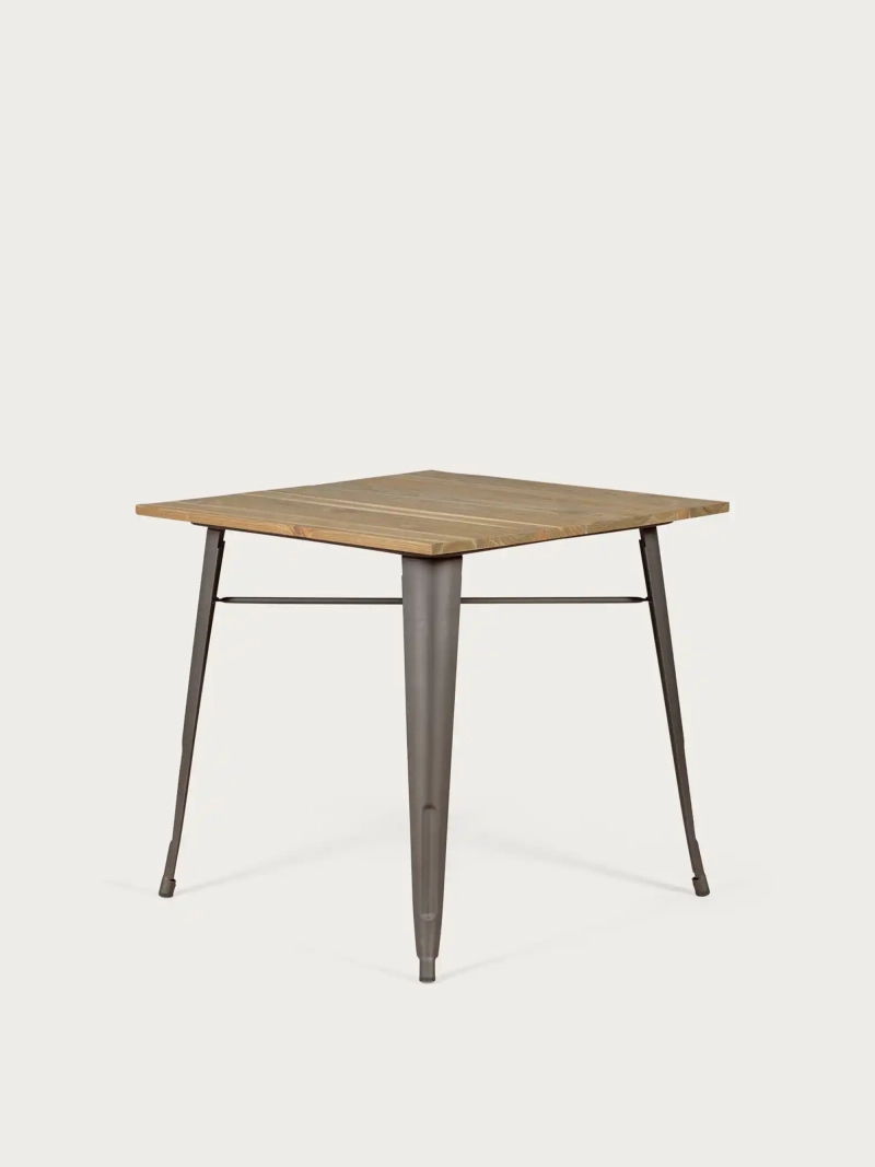 Industrial table in aged steel and light wood - Bistro FurnMod - 1