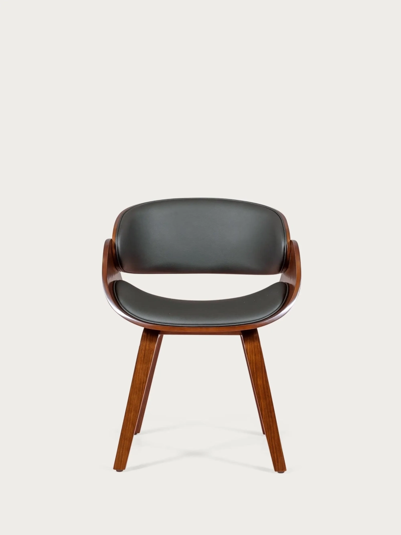 Nordic chair with armrests in dark walnut wood and leatherette upholstery - Burrow S FurnMod - 1