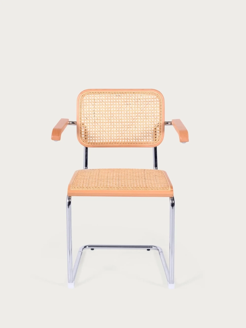 Retro chair with armrests in natural rattan and beech wood - Frank FurnMod - 20