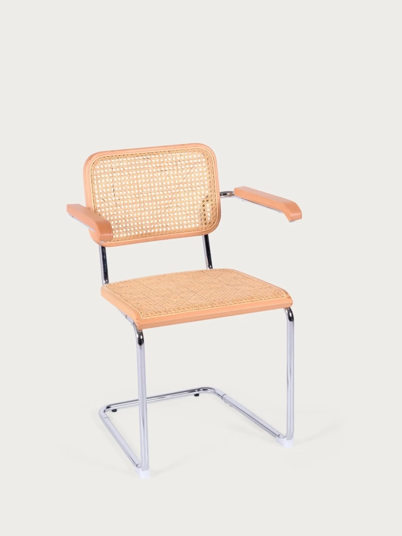 Retro chair with armrests in natural rattan and beech wood - Frank FurnMod - 14