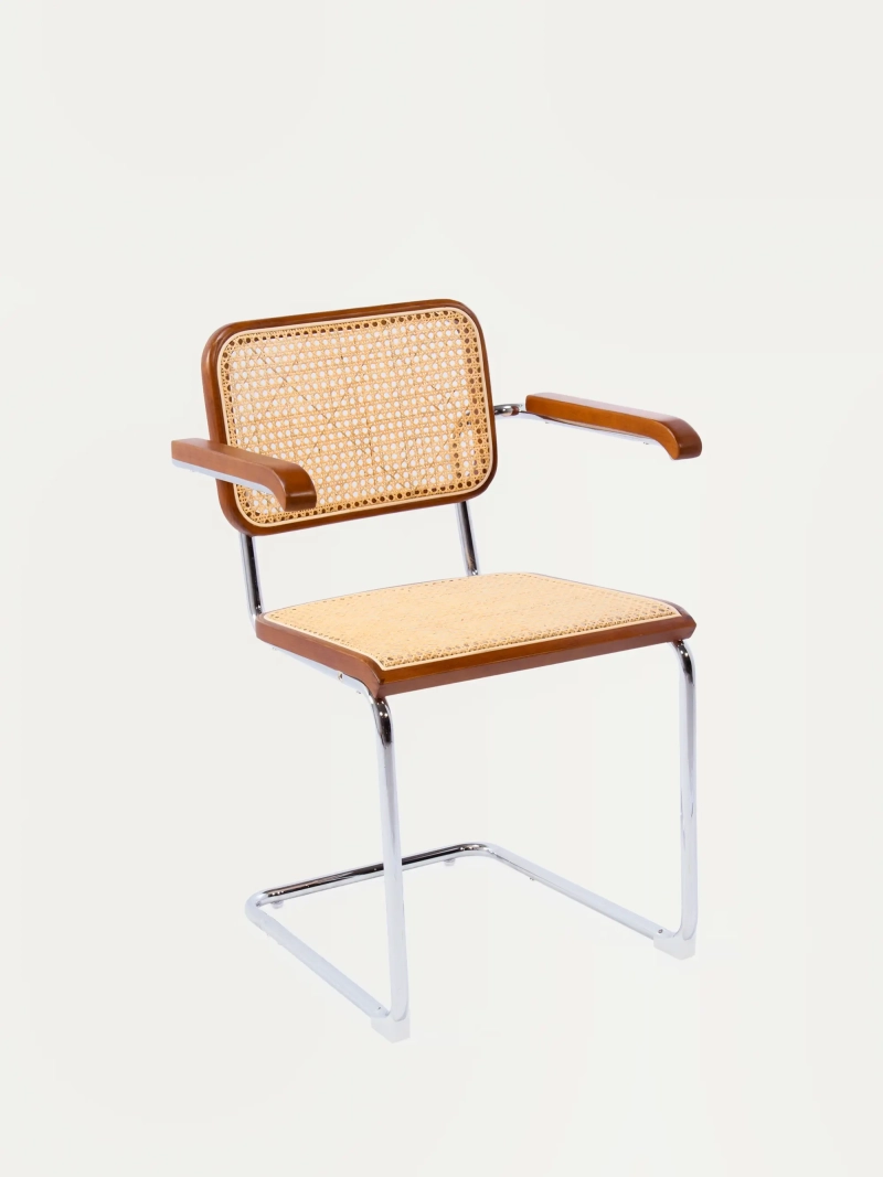 Retro chair with armrests in natural rattan and beech wood - Frank FurnMod - 35