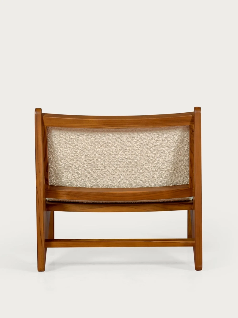 Low armchair in teak wood and upholstered in bouclé fabric - Compass FurnMod - 9