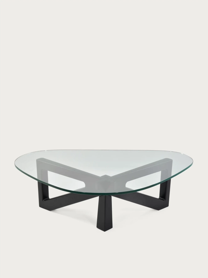 Coffee table with glass top and wooden base (126x90cm) - Nodda FurnMod - 1
