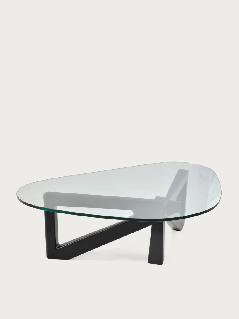 Coffee table with glass top and wooden base (126x90cm) - Nodda FurnMod - 1