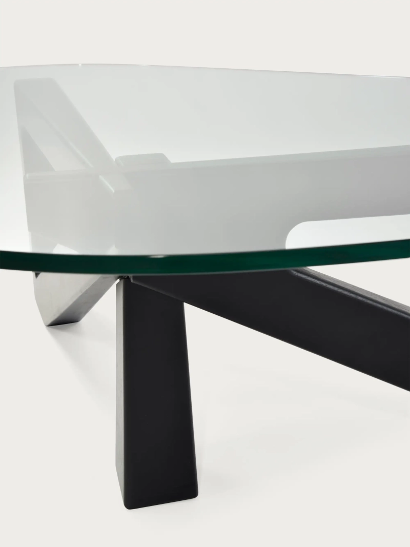 Mesa de centro con tapa de cristal y base en madera (126x90cm) - Nodda FurnMod - 9
