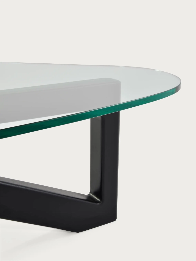Mesa de centro con tapa de cristal y base en madera (126x90cm) - Nodda FurnMod - 1
