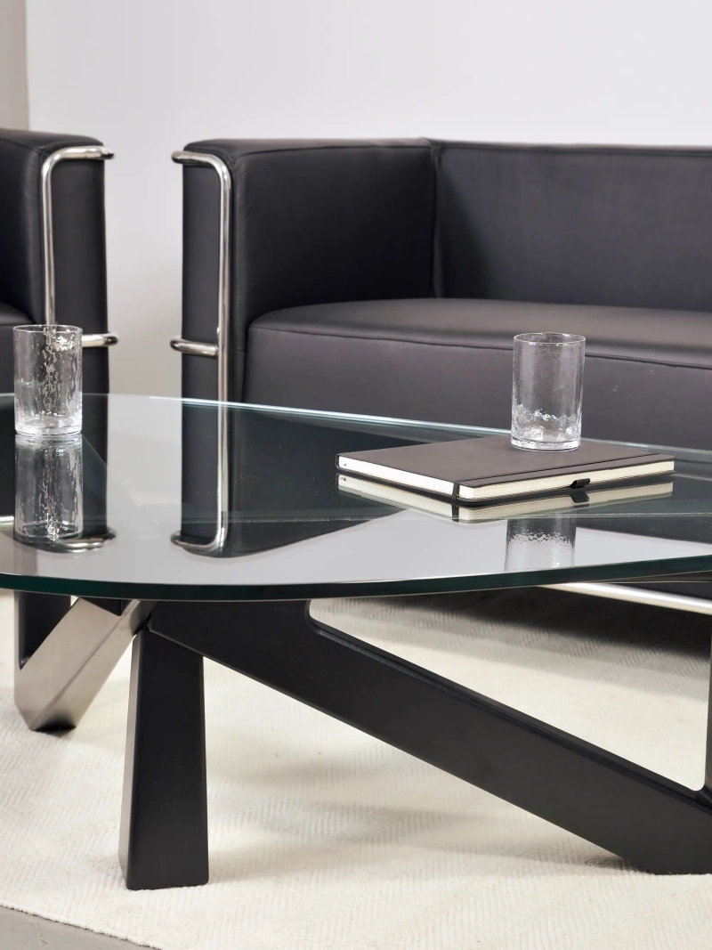 Coffee table with glass top and wooden base (126x90cm) - Nodda FurnMod - 1
