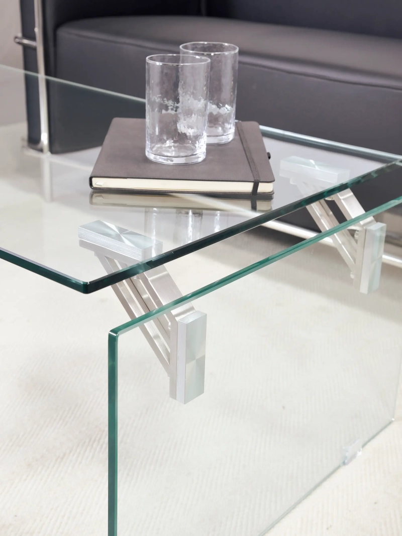 Table basse en verre trempé et détails en acier inoxydable - Dresden FurnMod - 2
