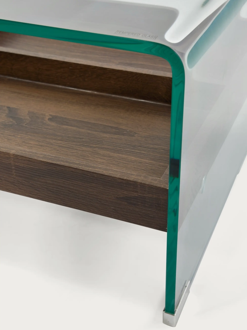 Mesa de centro en cristal curvado con cajón de madera - Pot FurnMod - 1