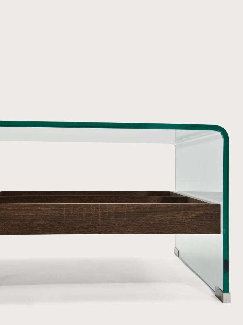 Coffee table in curved glass with wooden drawer - Pot FurnMod - 1