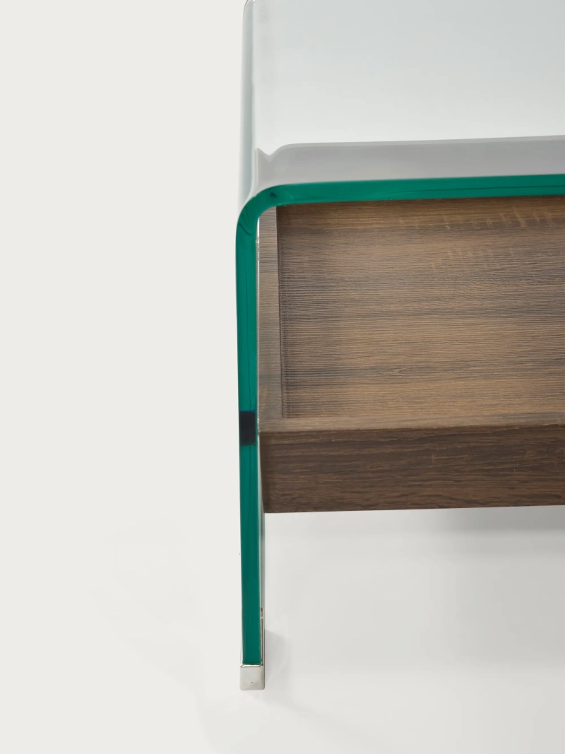 Mesa de centro en cristal curvado con cajón de madera - Pot FurnMod - 1