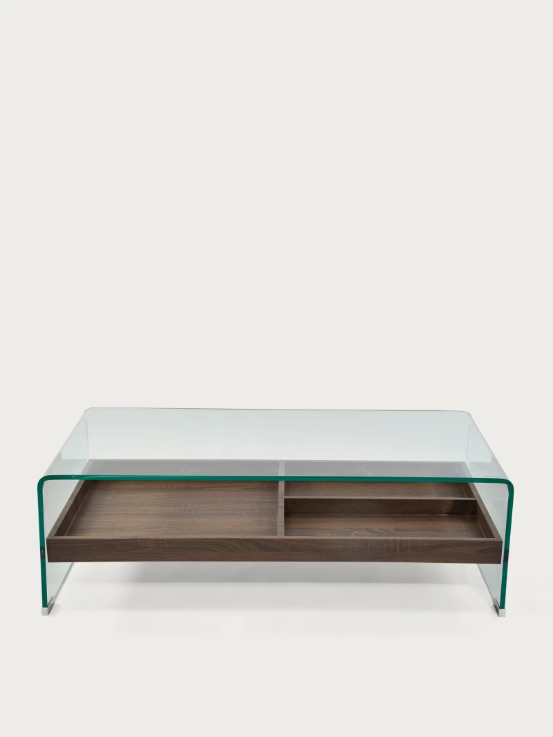 Mesa de centro en cristal curvado con cajón de madera - Pot FurnMod - 6