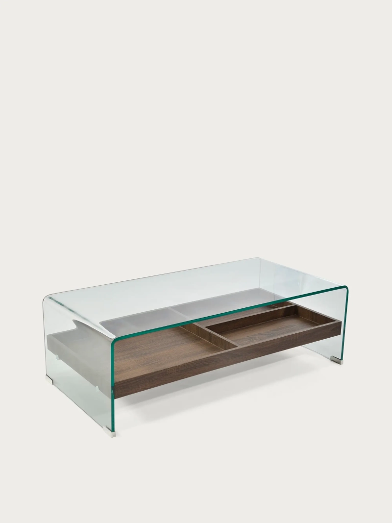 Mesa de centro en cristal curvado con cajón de madera - Pot FurnMod - 2