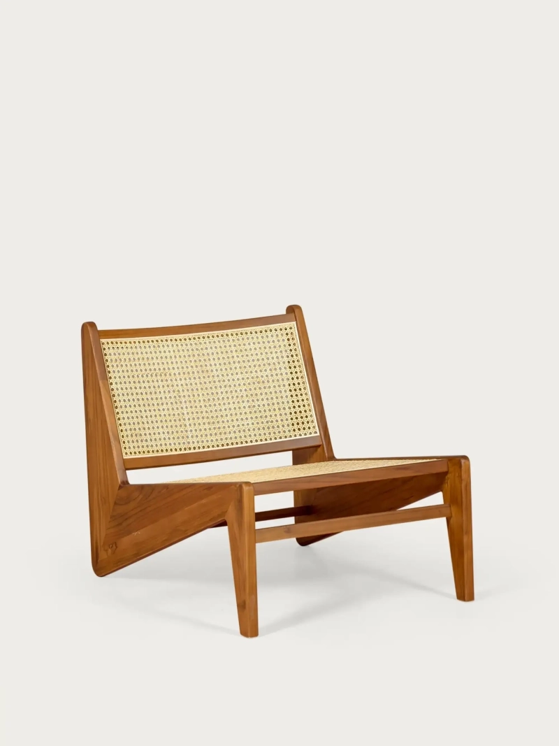 Low armchair in teak wood and natural rattan - Compass FurnMod - 1