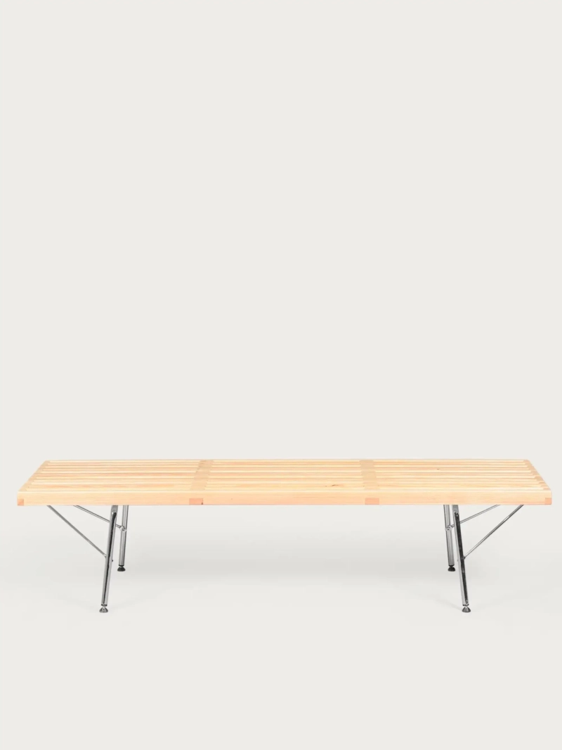 Rustiikkinen penkki luonnon tuhkaa ja kromijalkoja - Nelhouse FurnMod - 6