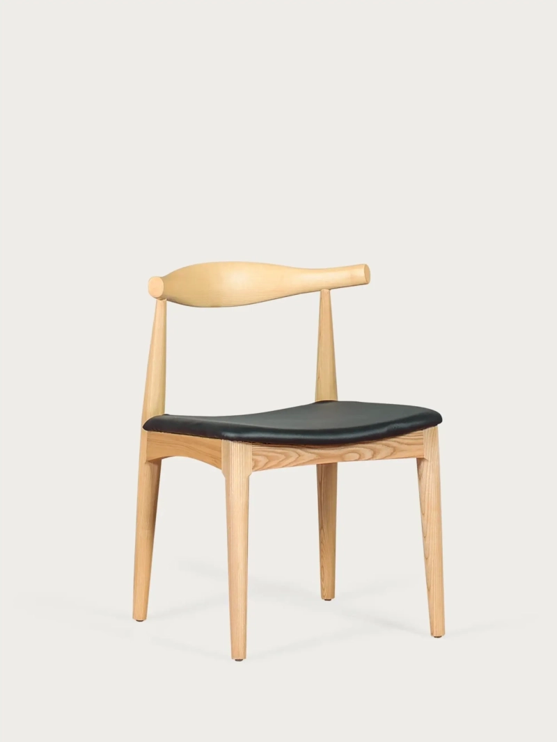 Dining chair in ash wood and leatherette cushion - Elbow FurnMod - 1