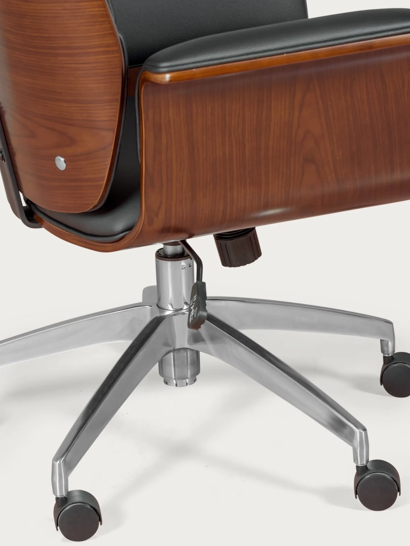 Silla de oficina para ejecutivos en madera oscura de nogal y tapizada en polipiel - Nordic S FurnMod - 1