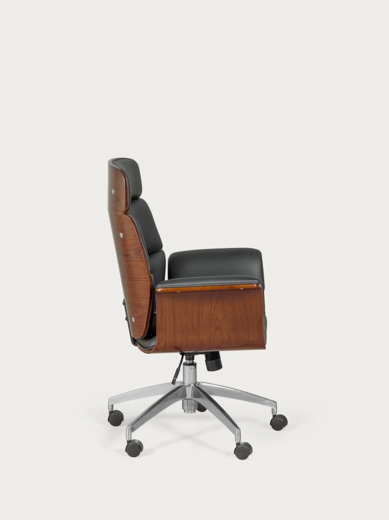 Silla de oficina para ejecutivos en madera oscura de nogal y tapizada en polipiel - Nordic S FurnMod - 1