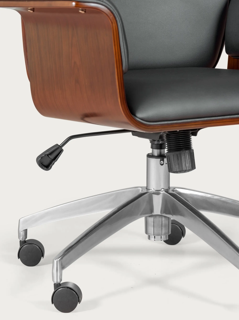 Silla de oficina para ejecutivos en madera oscura de nogal y tapizada en polipiel - Nordic S FurnMod - 1