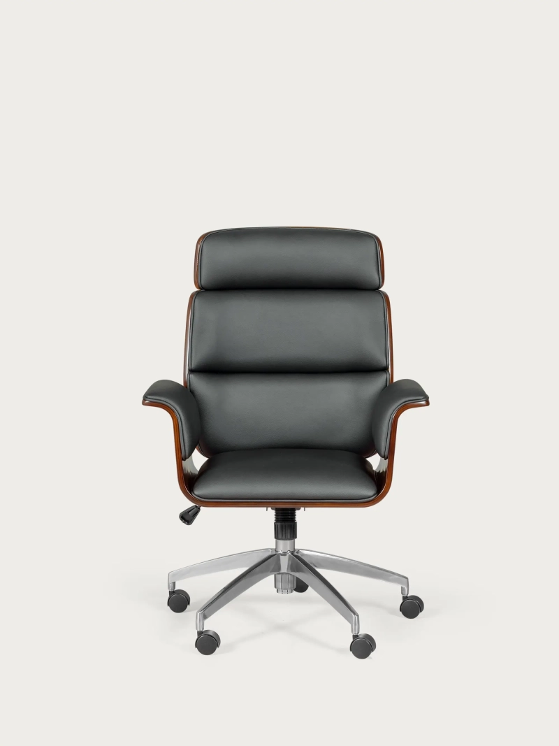 Silla de oficina para ejecutivos en madera oscura de nogal y tapizada en polipiel - Nordic S FurnMod - 1
