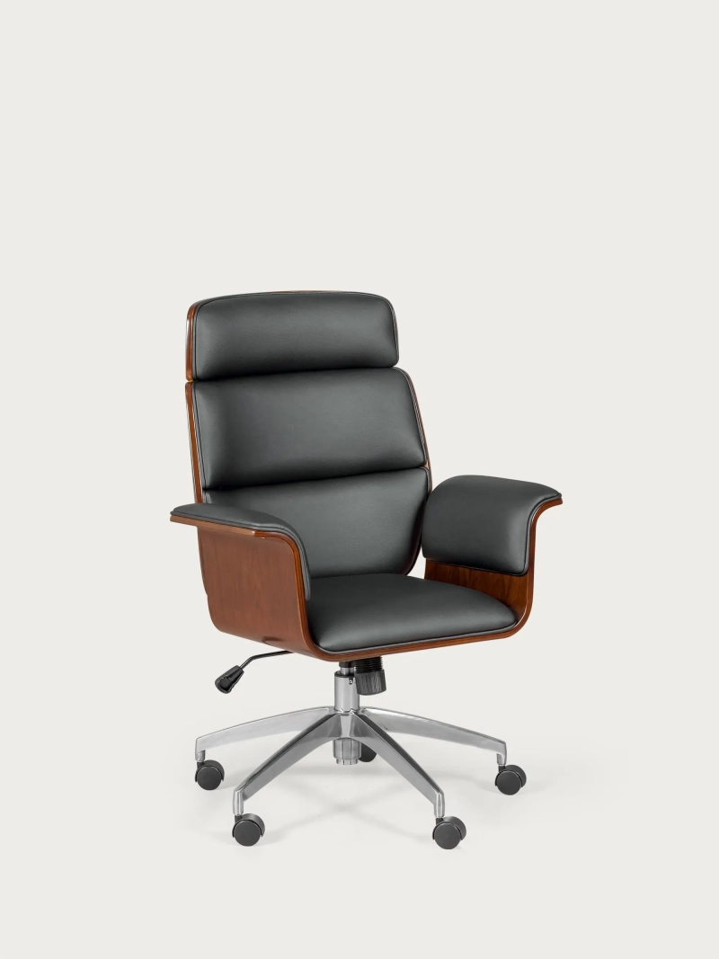 Silla de oficina para ejecutivos en madera oscura de nogal y tapizada en polipiel - Nordic S FurnMod - 1