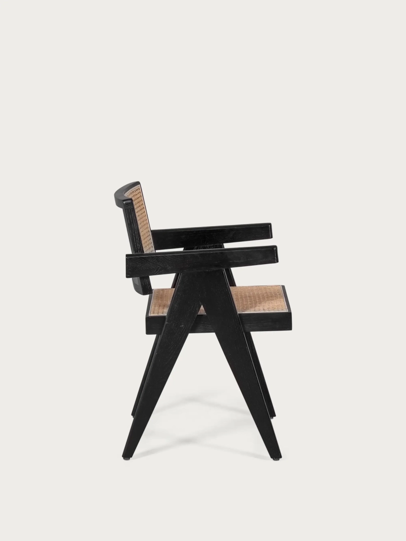 Silla de teca y ratán con reposabrazos retro - Compass FurnMod - 1