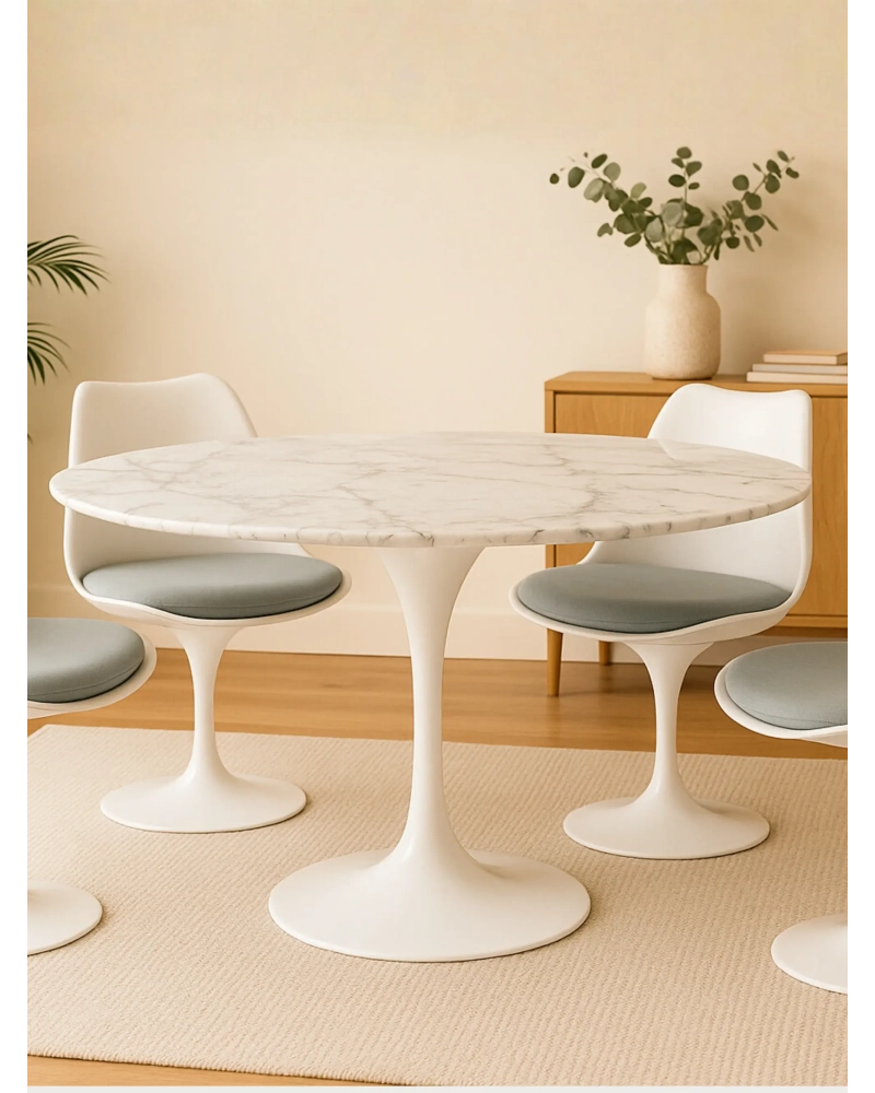 Masă de dining rotundă high-end din marmură de Carrara (120cm) - Stratus FurnMod - 1