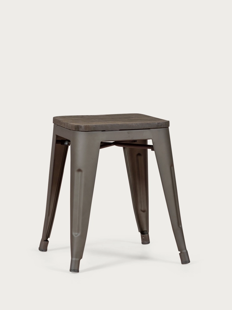 banco de aço envelhecido industrial com assento de madeira (45cm) - Bistro FurnMod - 5