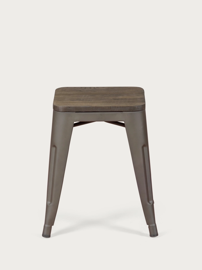 stool industrial aged steel bass with wooden seat (45cm) - Bistro FurnMod - 1