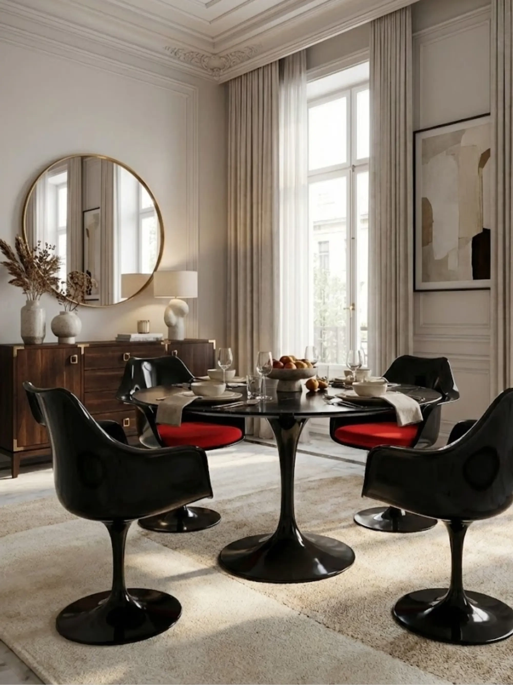 High-end round dining table in Marquina marble (120cm) - Stratus FurnMod - 1