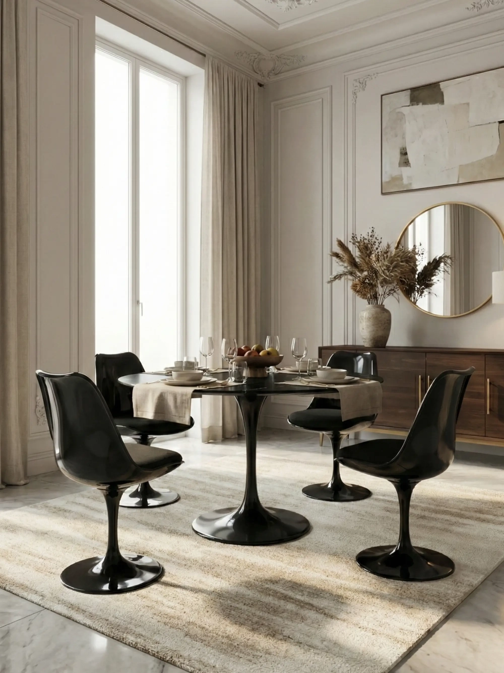 Mesa de comedor redonda de alta gama en mármol de Marquina (120cm) - Stratus FurnMod - 1