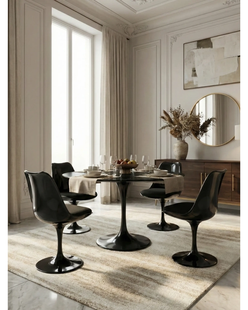 Mesa de comedor redonda de alta gama en mármol de Marquina (120cm) - Stratus FurnMod - 1
