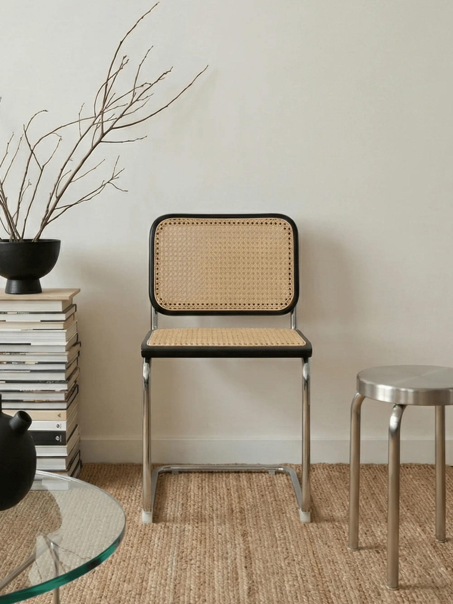 Sedia da pranzo retrò in rattan naturale e acciaio cromato - Frank FurnMod - 1