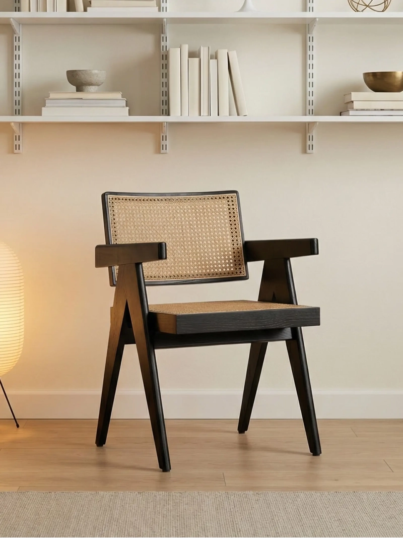 Silla de teca y ratán con reposabrazos retro - Compass FurnMod - 1