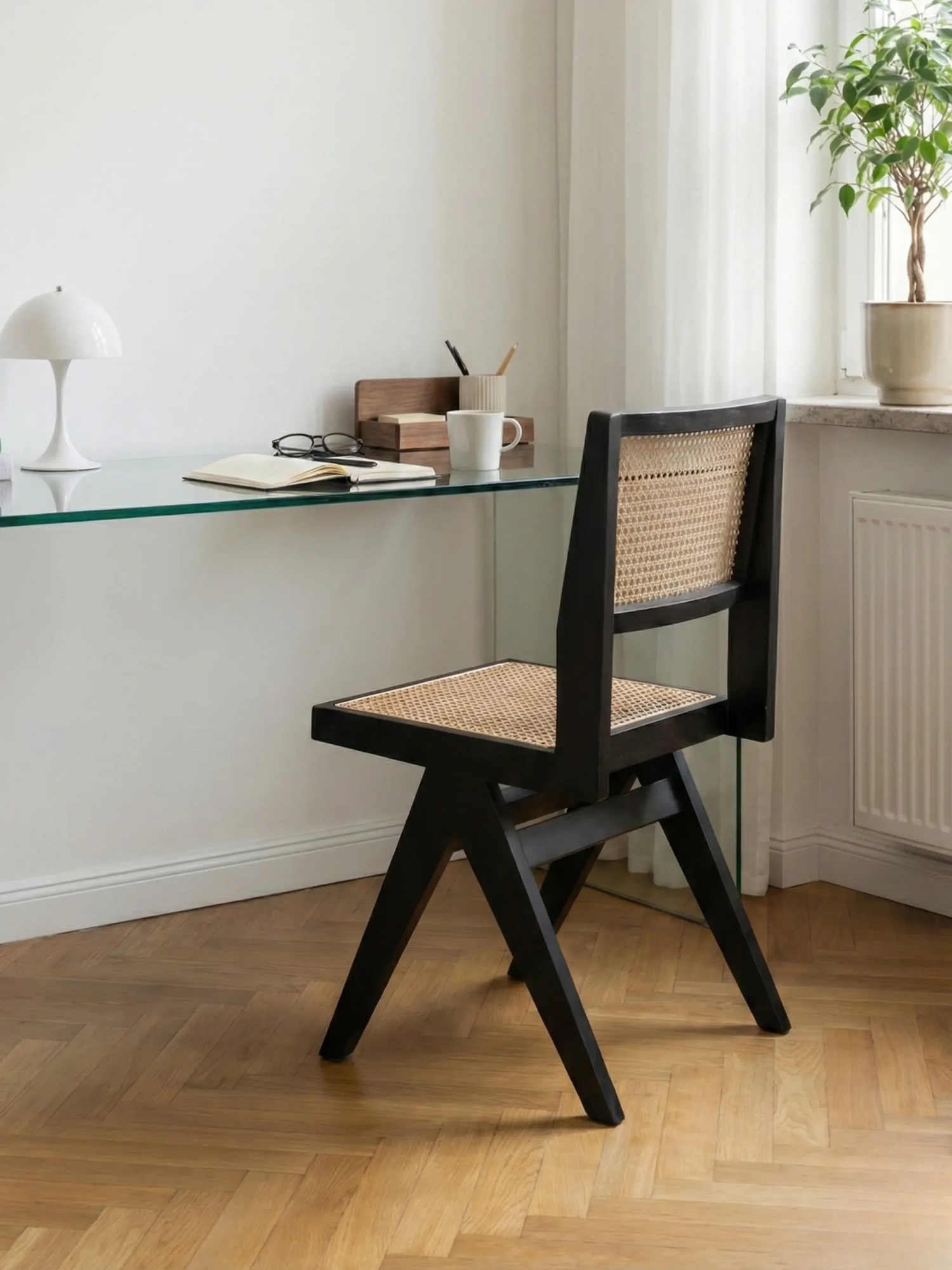 Klassisk stol i naturlig rattan og asketræ Compass FurnMod - 1