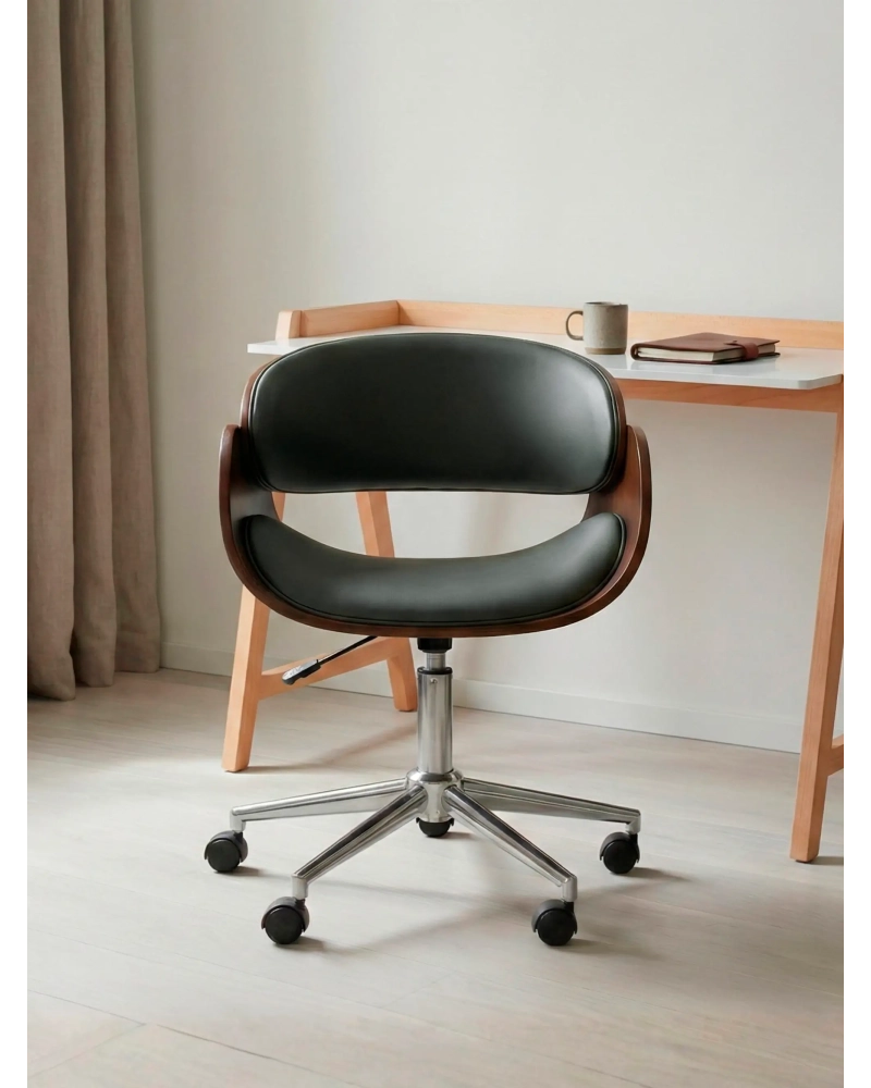 Sillón Oficina en Madera de Nogal y Cojín de Polipiel - Burrow FurnMod - 1