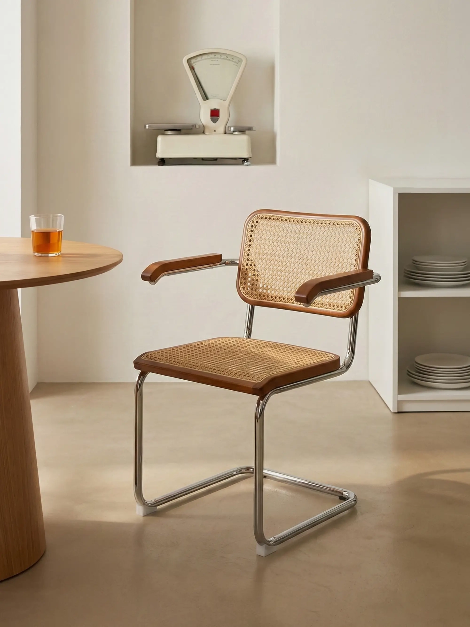 Retro chair with armrests in natural rattan and beech wood - Frank FurnMod - 26