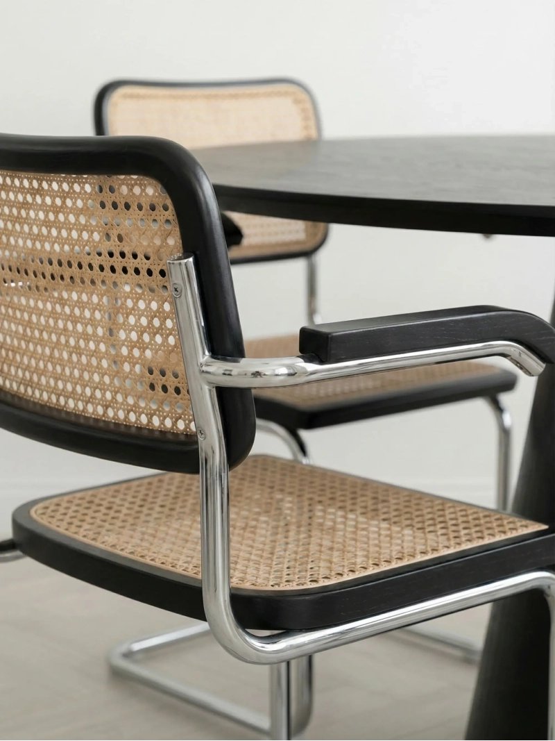 Silla retro con reposabrazos en ratán natural y madera de haya - Frank FurnMod - 1