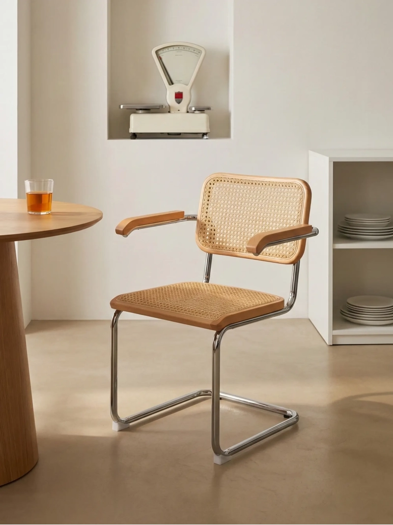 Retro chair with armrests in natural rattan and beech wood - Frank FurnMod - 14