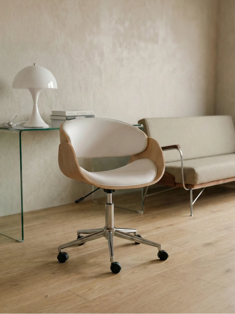 Silla de escritorio de madera clara de arce y cojín de polipiel - Burrow S FurnMod - 1