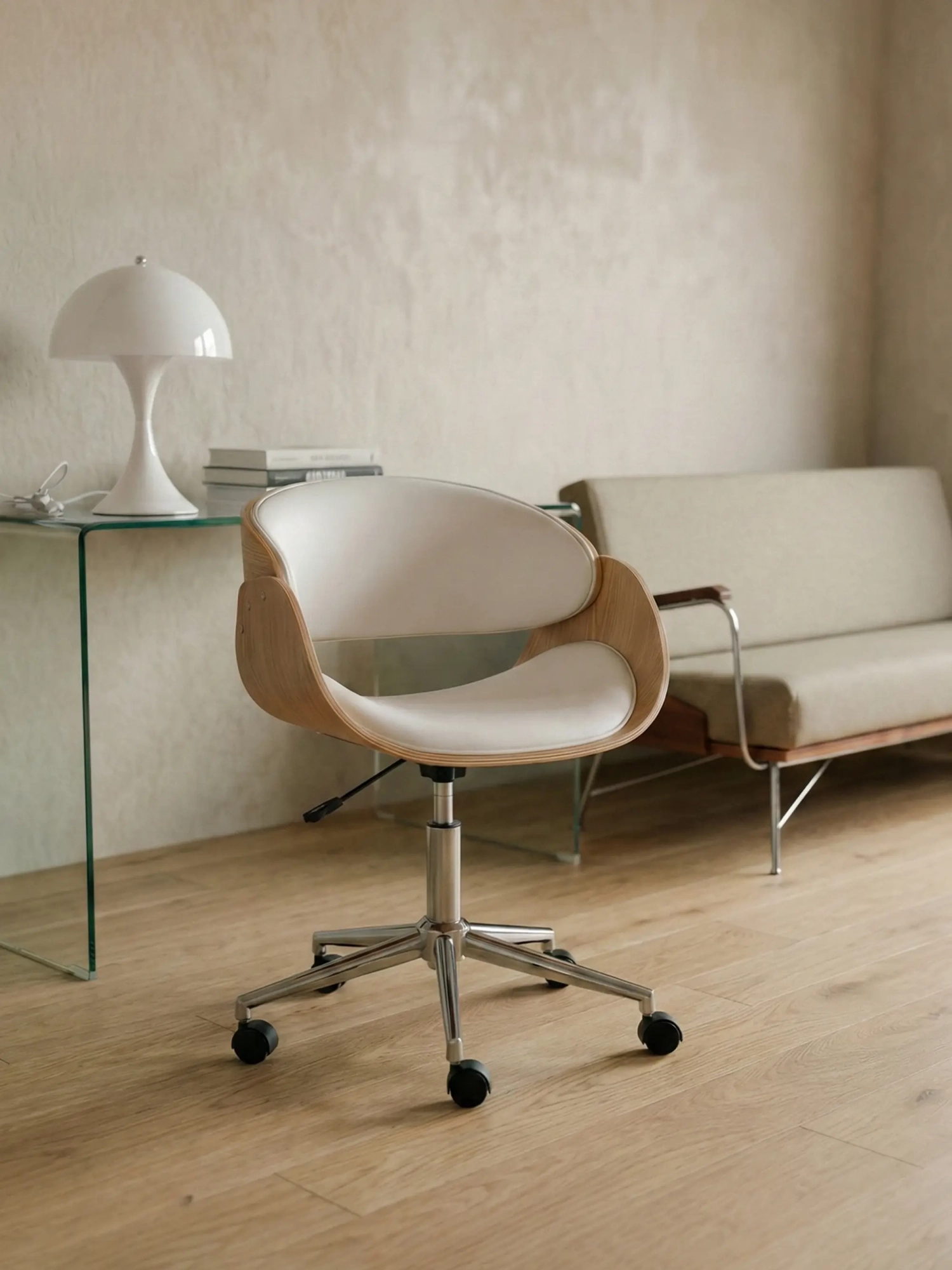 Silla de escritorio de madera clara de arce y cojín de polipiel - Burrow S FurnMod - 1