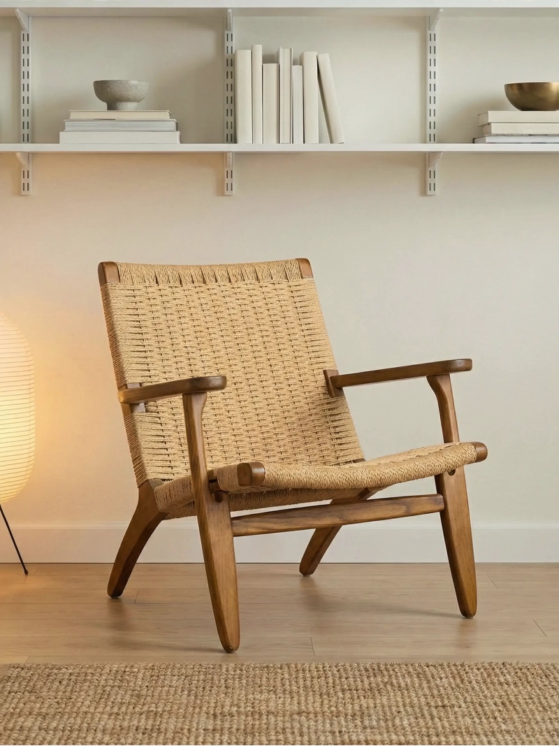 Sillón nórdico con reposabrazos en madera nogal - Liam FurnMod - 1