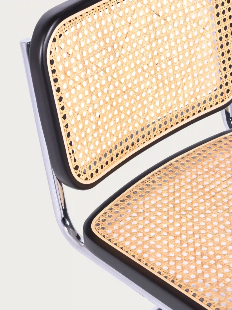 Silla de comedor retro en ratán natural y acero cromado - Frank FurnMod - 8