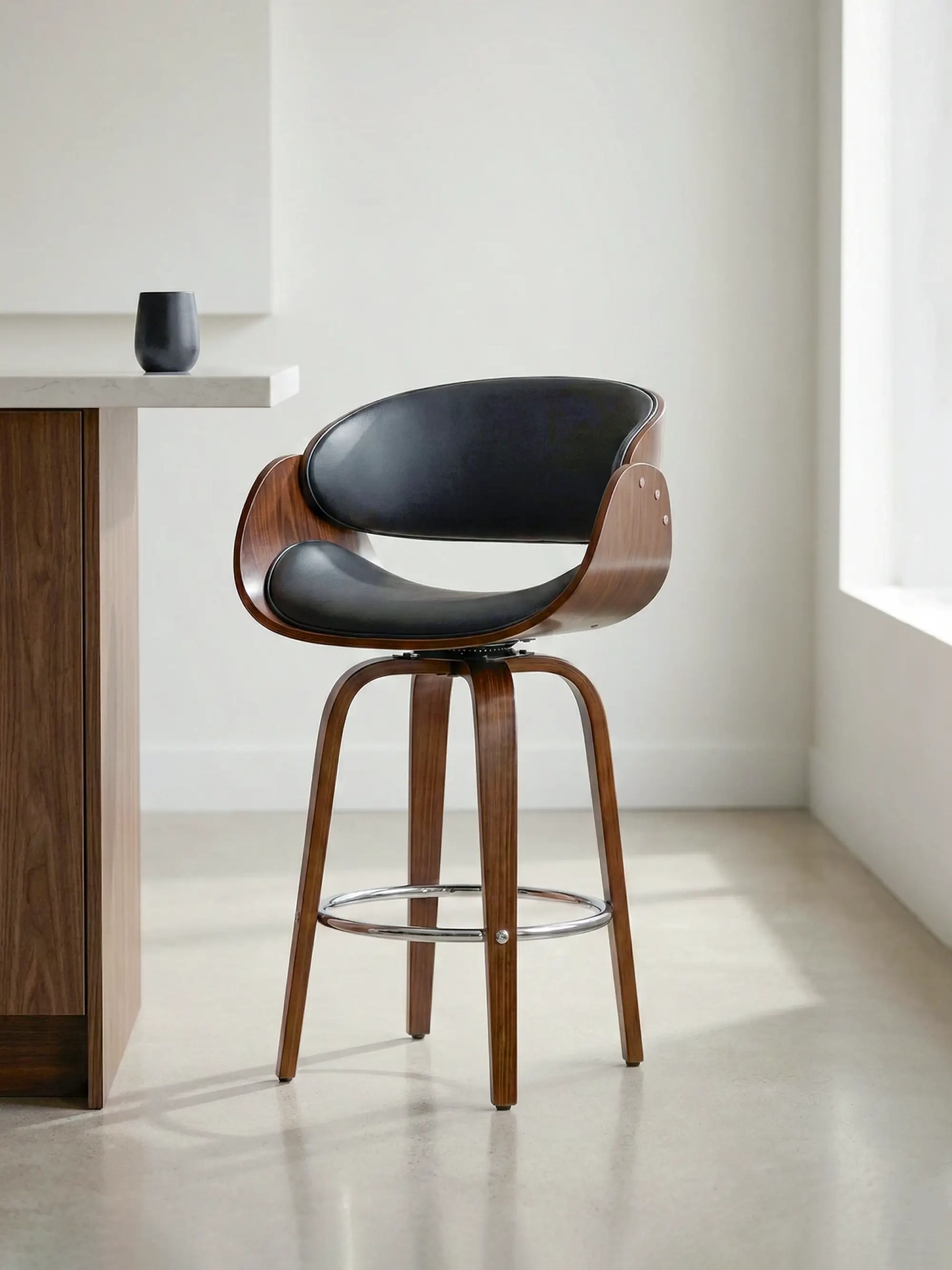 hocker Walnussholz mit Kunstlederkissen (66cm) - Burrow FurnMod - 2