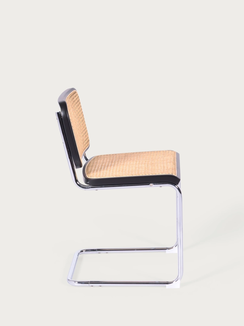 Silla de comedor retro en ratán natural y acero cromado - Frank FurnMod - 3