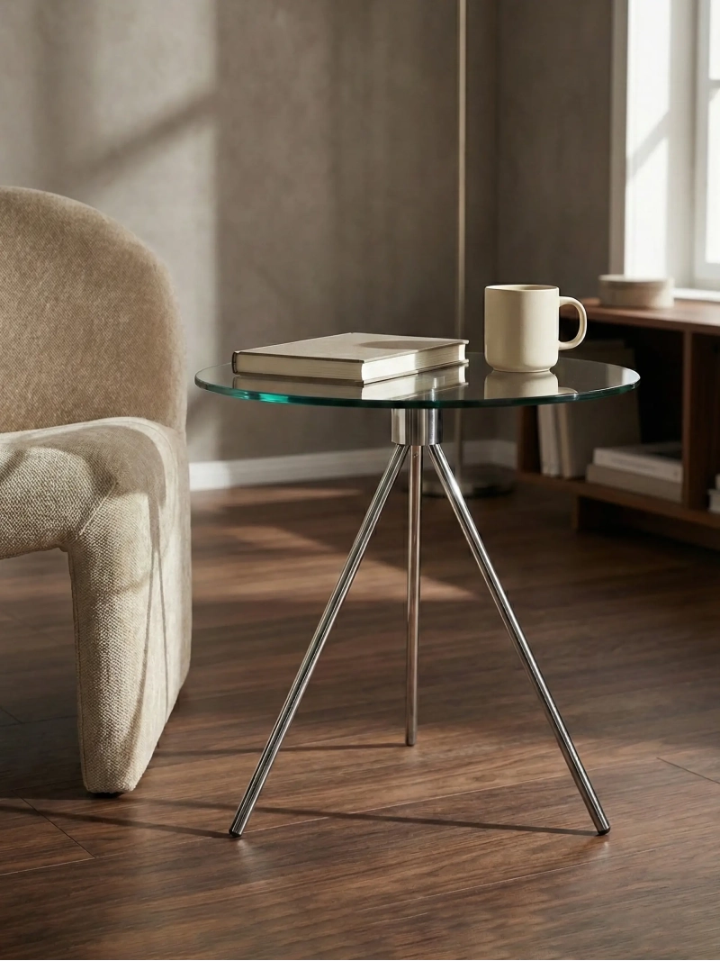 Tempered glass and chrome steel side table - Piccola FurnMod - 2