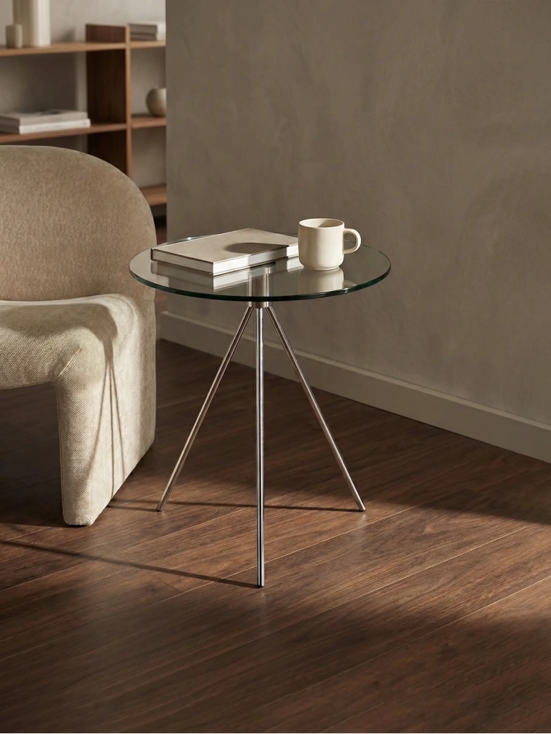 Tempered glass and chrome steel side table - Piccola FurnMod - 2