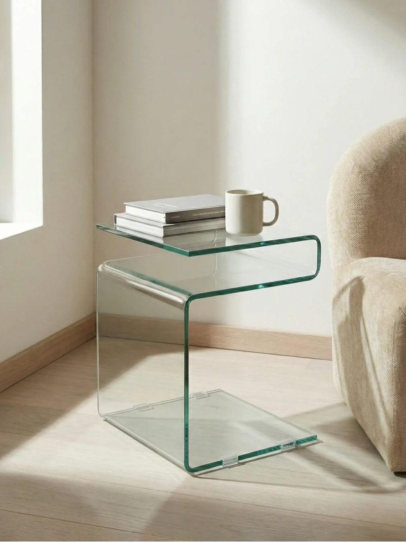 S-shaped glass side table - Ice FurnMod - 1