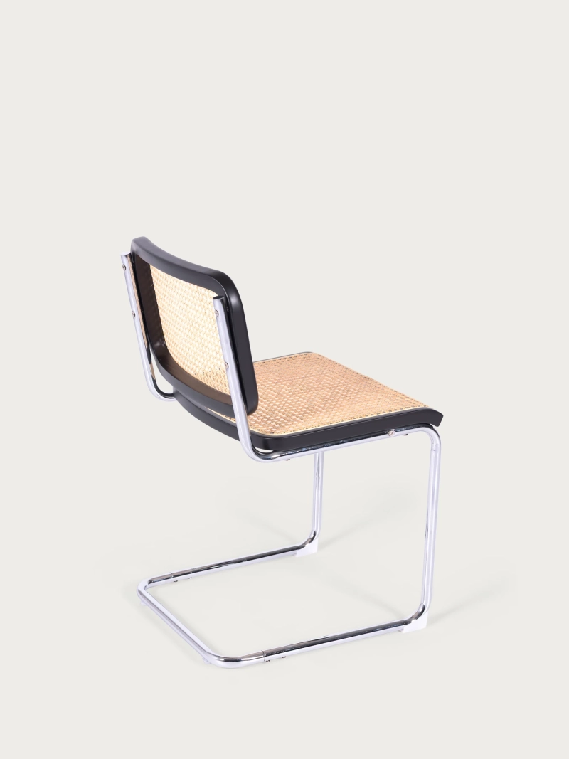 Silla de comedor retro en ratán natural y acero cromado - Frank FurnMod - 9